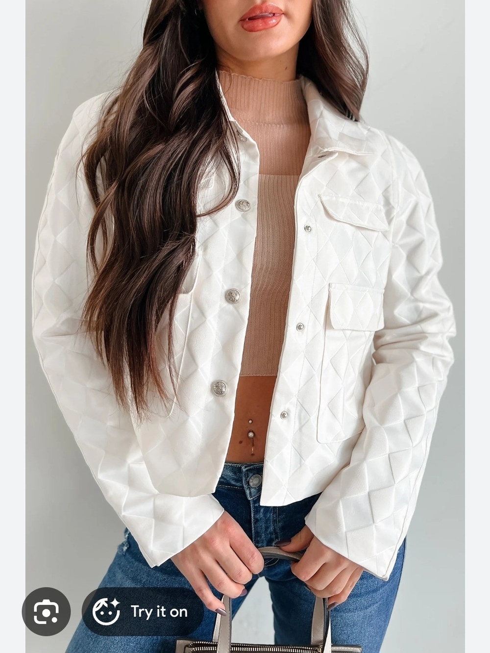White Quilted Bomber Jacket